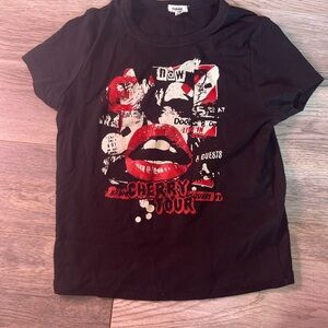 Black Graphic Tee with Red and White Design